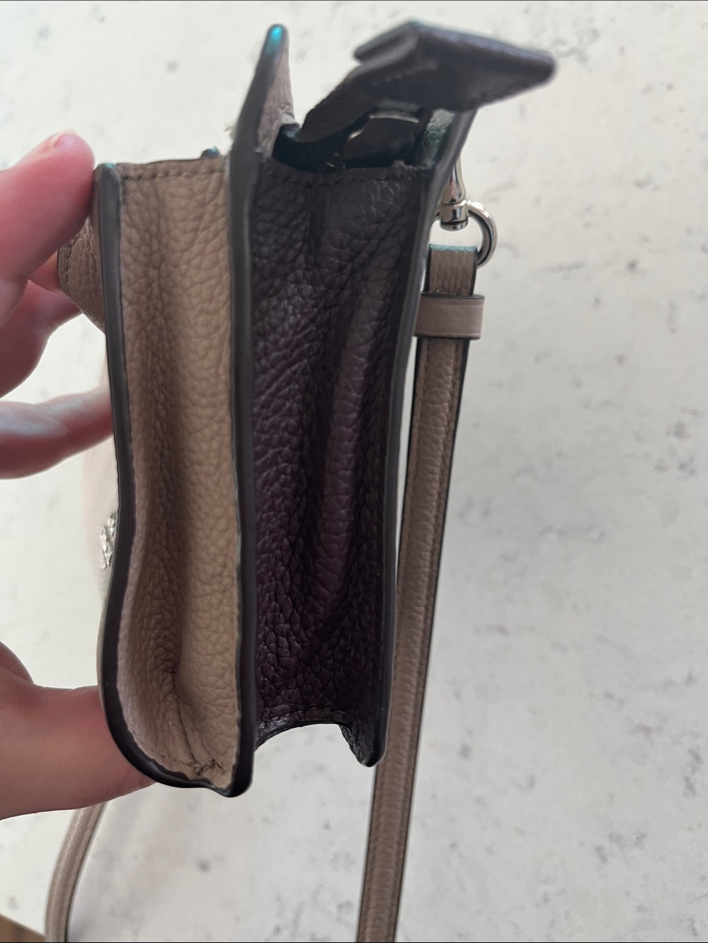 Coach Taupe Leather Pebbled Crossbody Bag - Picture 10 of 11